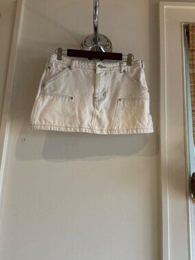 White Denim Skirt with Green Stitching